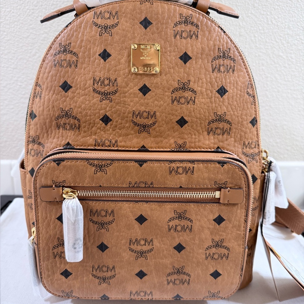 MCM Stark 32 Visetos Coated Canvas Backpack COGNAC NWT
